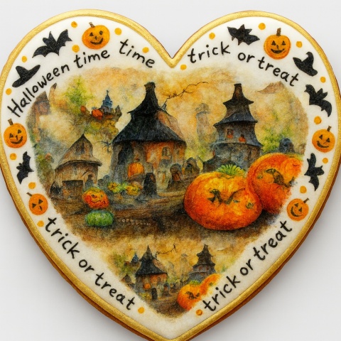 Ciastko lukrowane HALLOWEEN No.27 roz.M SERCE ręcznie robione Ciastko lukrowane HALLOWEEN No.27 roz.M SERCE ręcznie robione