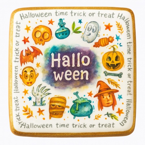 Ciastko lukrowane HALLOWEEN No.41 roz.S KWADRAT ręcznie robione Ciastko lukrowane HALLOWEEN No.41 roz.S KWADRAT ręcznie robione