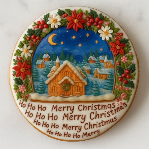 Ciastko lukrowane DOMEK NOC ZIMA BOŻE NARODZENIE KOŁO roz.L ręcznie robione