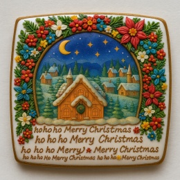 Ciastko lukrowane DOMEK NOC ZIMA BOŻE NARODZENIE KWADRAT roz.XL ręcznie robione