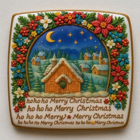 Ciastko lukrowane DOMEK NOC ZIMA BOŻE NARODZENIE KWADRAT roz.XL ręcznie robione