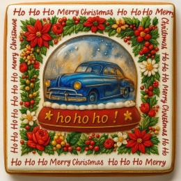 Ciastko lukrowane OLD CAR BOŻE NARODZENIE KWADRAT roz.M ręcznie robione