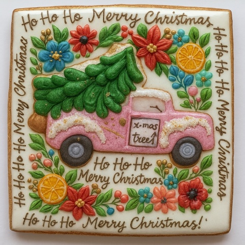Ciastko lukrowane PICK UP PINK BOŻE NARODZENIE KWADRAT roz.L ręcznie robione