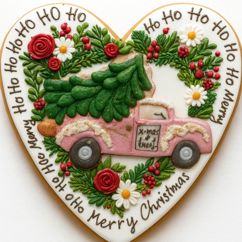 Ciastko lukrowane PINK UP BOŻE NARODZENIE SERCE roz.XL ręcznie robione