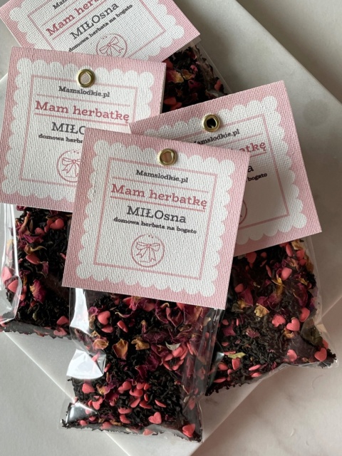 Pierniczek lukrowany zestaw Serduszka czerwone miodek i herbatka