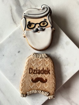 Pierniczek lukrowany zestaw Dziadek w okularach w sweterku imię