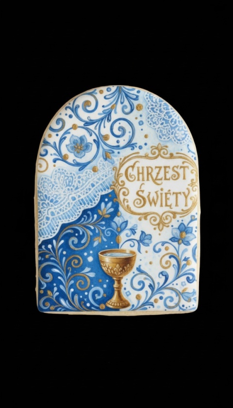 Ciastko lukier Twój Sakrament personalizuj napis  Chrzciny Elegancja