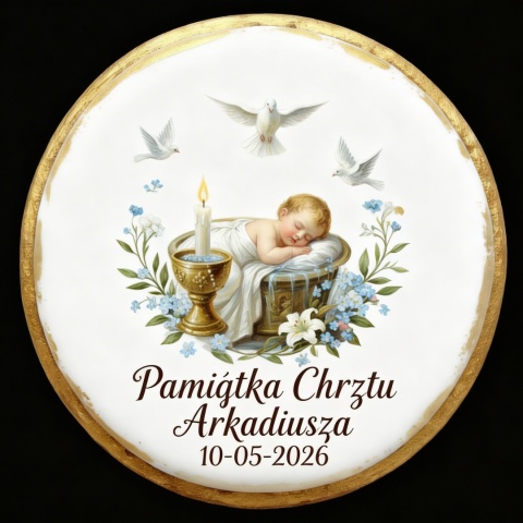 Ciastko lukier Twój Sakrament personalizuj napis  Pamiątka Chrztu Arkadiusza