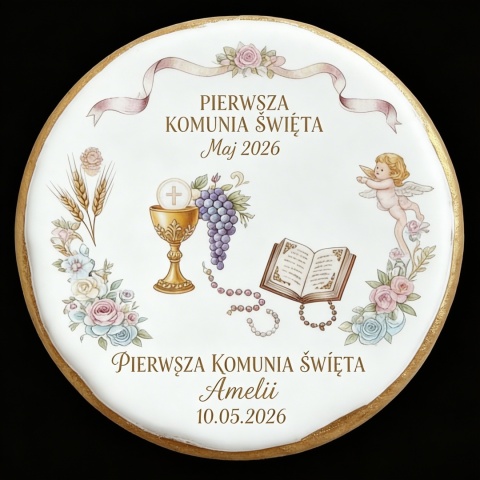Ciastko lukier Twój Sakrament personalizuj   Pierwsza Komunia Święta Amelii