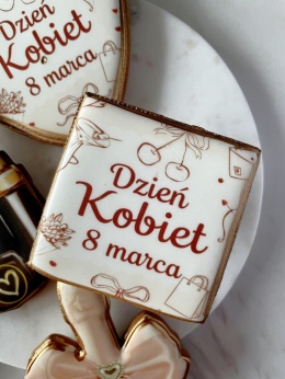 Ciastko lukrowane Dzień Kobiet napis plakietka prezent roz.M KWADRAT