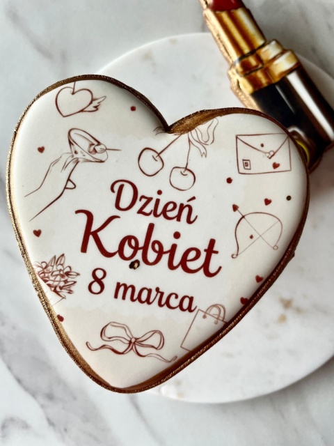 Ciastko lukrowane Dzień Kobiet napis plakietka prezent roz.L SERCE