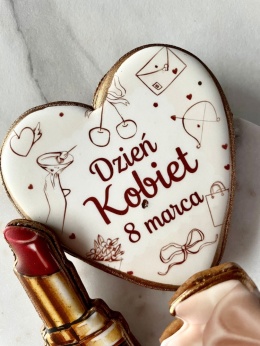 Ciastko lukrowane Dzień Kobiet napis plakietka prezent roz.L SERCE