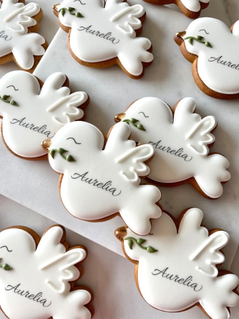 Ciastko lukrowane gołąbek z gałązką imię komunia chrzest podziękowanie prezent dla gości pamiątka