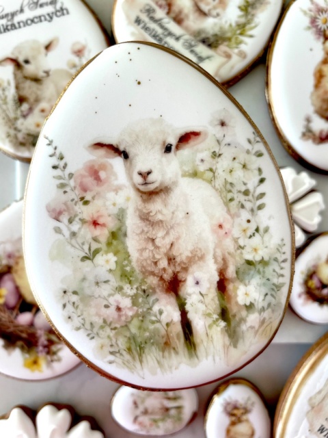 Ciastko lukrowane pisanka wielkanocna jajo do koszyczka owieczka M