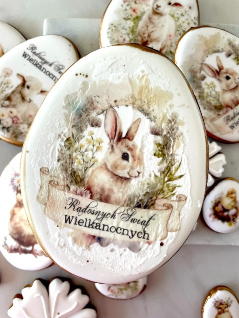 Ciastko lukrowane pisanka wielkanocna jajo do koszyczka zająć życzeniami świątecznymi XL