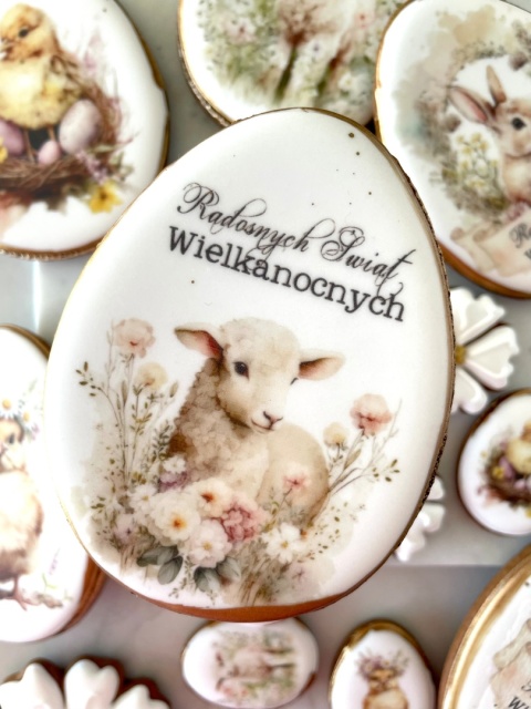 Ciastko lukrowane pisanka wielkanocna jajo do koszyczka owieczka życzenia świąteczne L