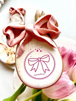 Ciastko lukrowane pisanka z kokardką i logo