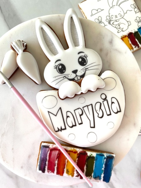 Ciastko lukrowane wielkanocna kolorowanka układanka zestaw zając Twoje imię