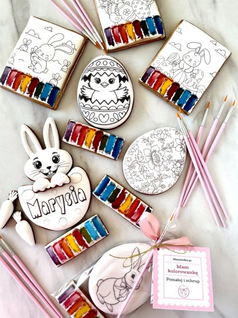 Ciastko lukrowane wielkanocna kolorowanka zestaw kurczak pisanka i paletka