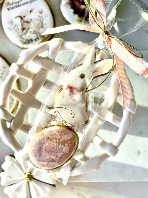 Ciastko lukrowane zestaw mini pisanka i zając różany