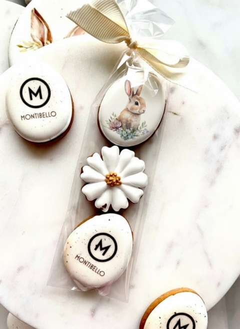 Ciastko lukrowane zestaw pisanki kwiatek logo zajączek w kwiatach