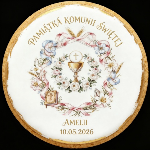 Pamiątka Komunii Świętej  Ciastko Lukier personalizuj napis