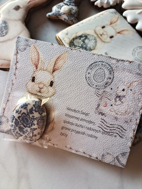 Pocztówka wielkanocna kartka ciastko lukrowane pisanka jajo kolekcja chabrowa