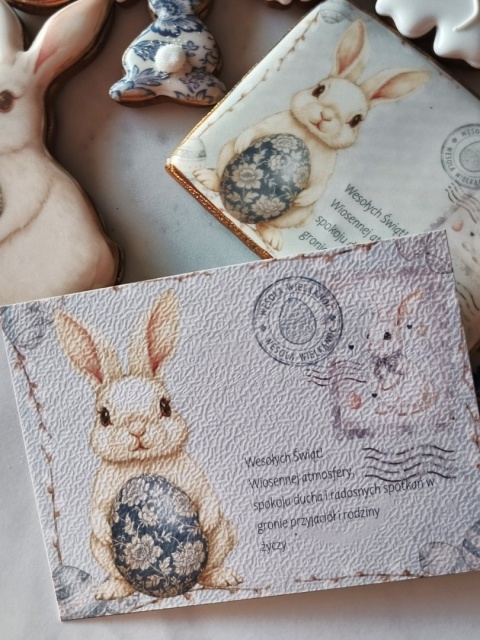 Pocztówka wielkanocna kartka ciastko lukrowane pisanka jajo kolekcja chabrowa