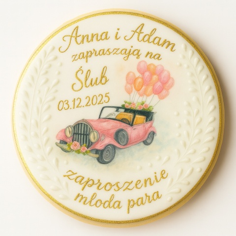 Ciastko lukier Ślub Zaproszenie  Ciasteczkowe Zaproszenie Ślubne Personalizuj