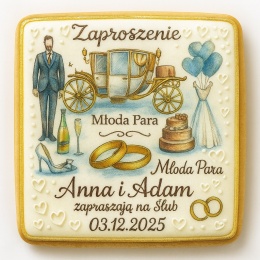 Ciastko lukier Ślub Zaproszenie  Ciastko zaproszenie ślubne Personalizuj