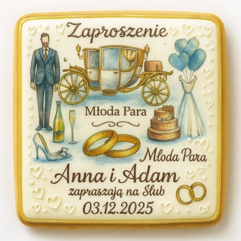 Ciastko lukier Ślub Zaproszenie  Ciastko zaproszenie ślubne Personalizuj