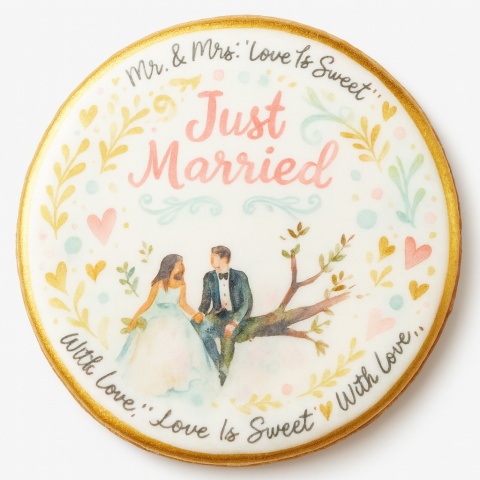 Ciastko lukier Ślub Zaproszenie  Just Married Bakegram Personalizuj