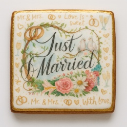Ciastko lukier Ślub Zaproszenie  Just Married Bakegram Personalizuj