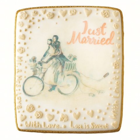 Ciastko lukier Ślub Zaproszenie  Just Married Ciasteczkowy Telegram Personalizuj