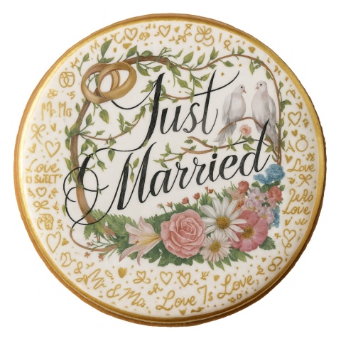 Ciastko lukier Ślub Zaproszenie  Just Married Personalizuj