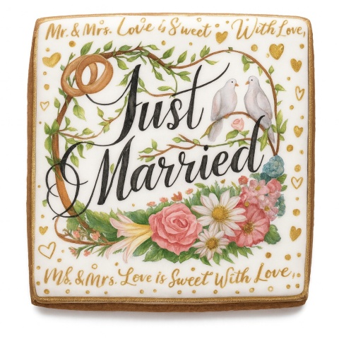 Ciastko lukier Ślub Zaproszenie  Just Married Personalizuj