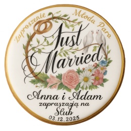 Ciastko lukier Ślub Zaproszenie  Just Married Personalizuj