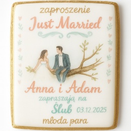 Ciastko lukier Ślub Zaproszenie  Just Married Personalizuj