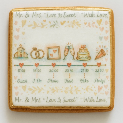 Ciastko lukier Ślub Zaproszenie  Love Is Sweet Wedding Schedule Cookie Personalizuj