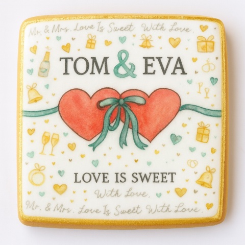 Ciastko lukier Ślub Zaproszenie  Love is Sweet Personalizuj