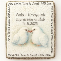 Ciastko lukier Ślub Zaproszenie  Para gołąbków Personalizuj