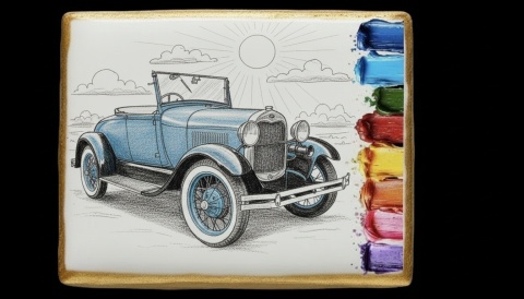 Ciastko lukier malowanka pędzelek maluj i zjedz  Retro Auto w Promieniach Słońca edukacja 