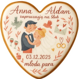 Ciastko lukier Ślub Zaproszenie  ŚLUBNE SERCE Personalizuj