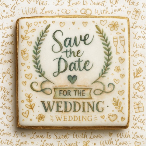 Ciastko lukier Ślub Zaproszenie  Save the Date Personalizuj