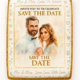 Ciastko lukier Ślub Zaproszenie  Save the Date Personalizuj