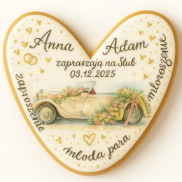 Ciastko lukier Ślub Zaproszenie  Serce Ślubne Personalizuj