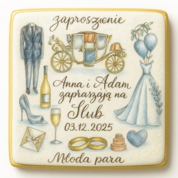 Ciastko lukier Ślub Zaproszenie  Ślubna Inspiracja Personalizuj