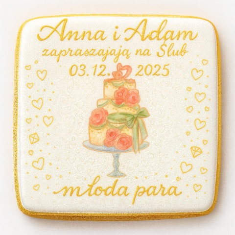 Ciastko lukier Ślub Zaproszenie  Ślubne Ciasteczko Personalizuj