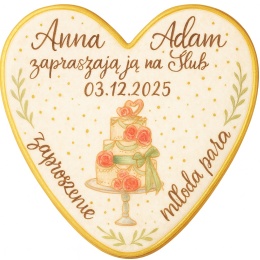 Ciastko lukier Ślub Zaproszenie  Ślubne Serce Personalizuj