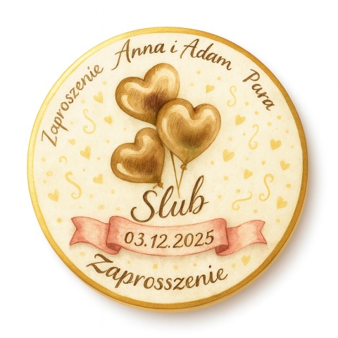 Ciastko lukier Ślub Zaproszenie  Ślubne serce Personalizuj